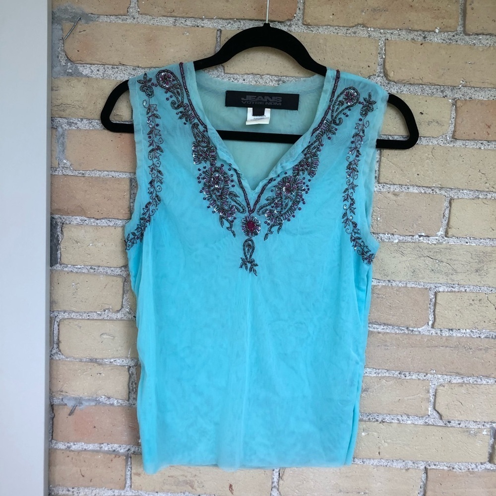 Blue Sequin Tank Top